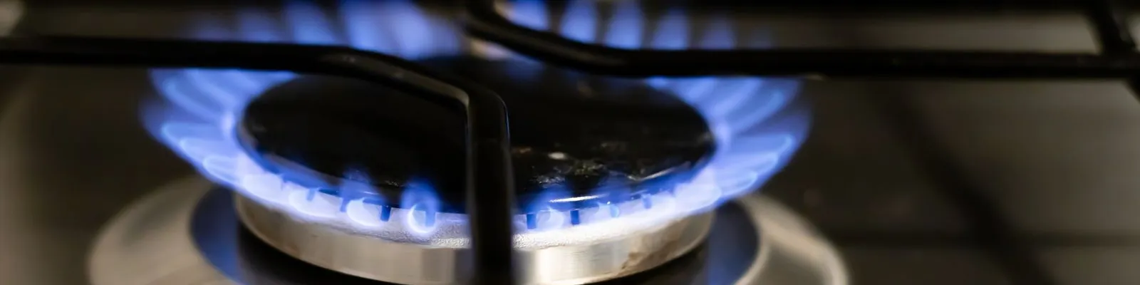 Gas burner ring running a clean blue flame after a repair