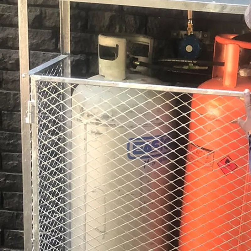 Galvanised lockable gas cage holding two LPG cylinders on an auto-changeover regulator, installed by Red Flame Gas Supplier in Cape Town